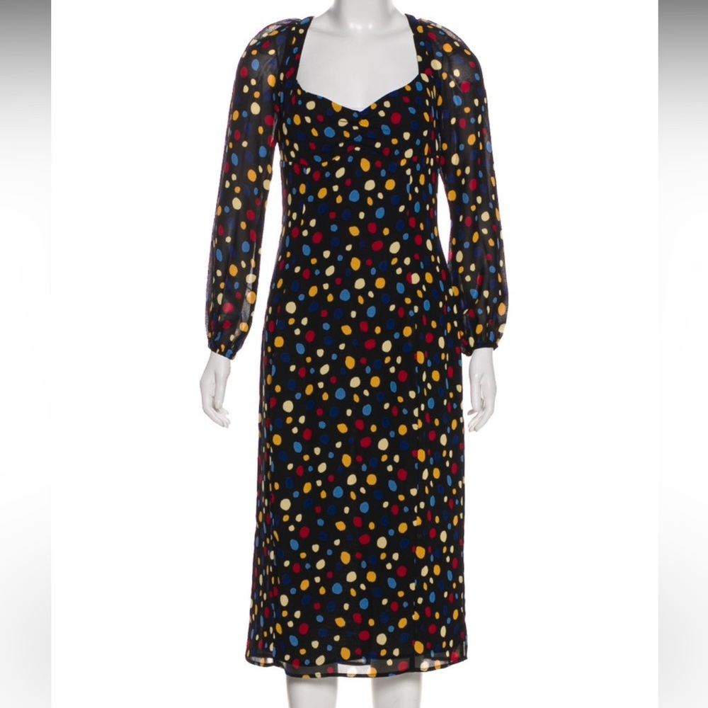reformation polka dot midi dress